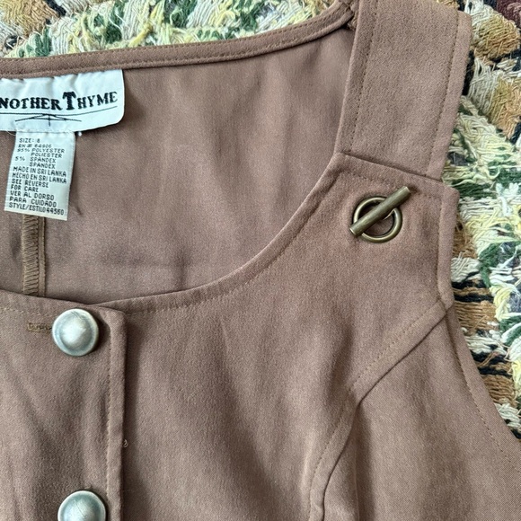 Vintage 90s Brown Lined Pinafore Midi Dress w Grommet Straps ~ Size Small - Picture 7 of 8